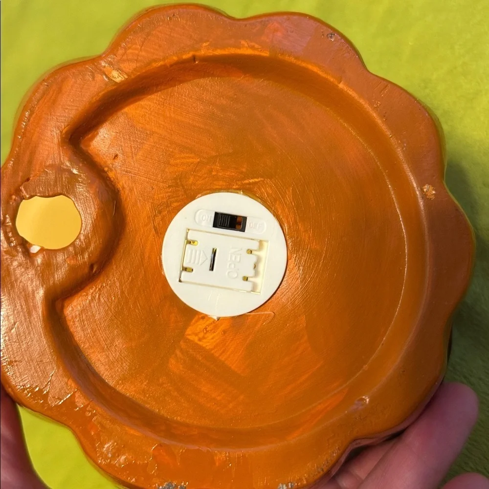 Decorative Light Up Boo Halloween Orange Pumpkin (green stem) Approximately 6”